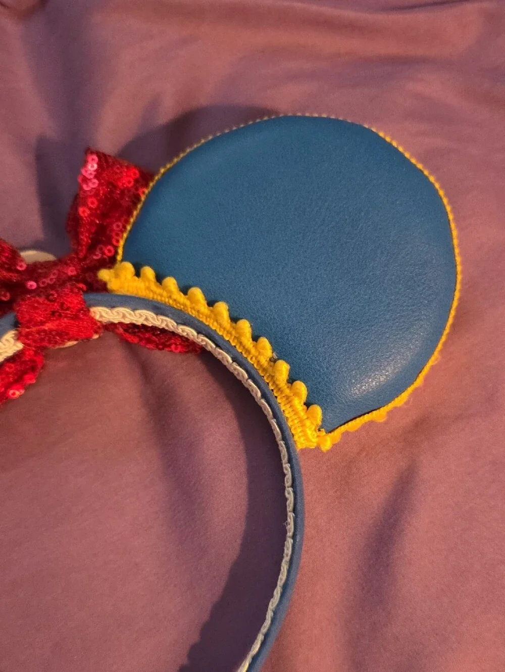 Snow White Inspired Blue & Red Sequin Ear Headband Costume Accessory